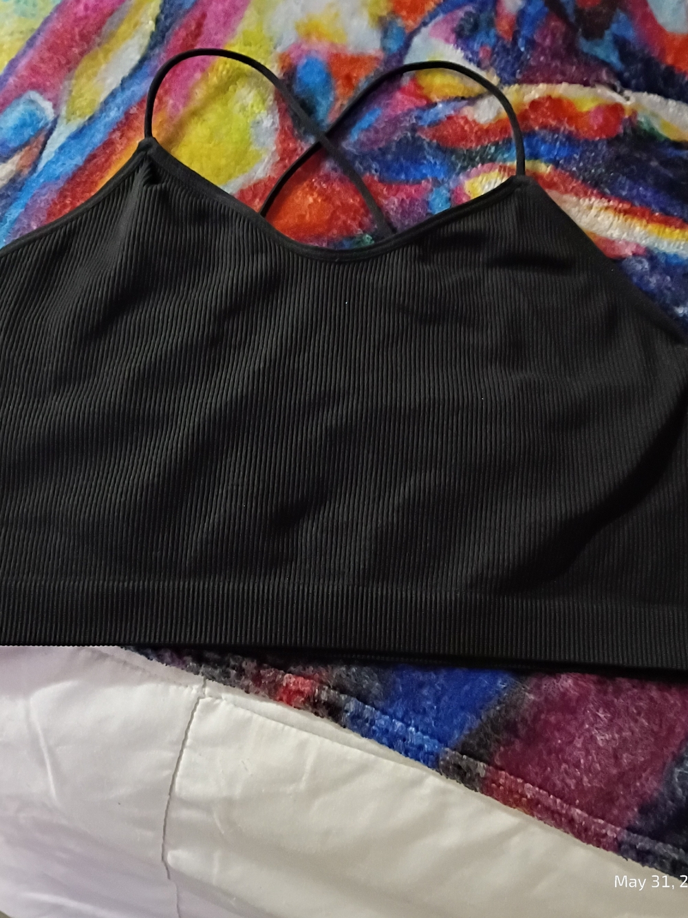 Black Ribbed Spaghetti Strap Crop Top